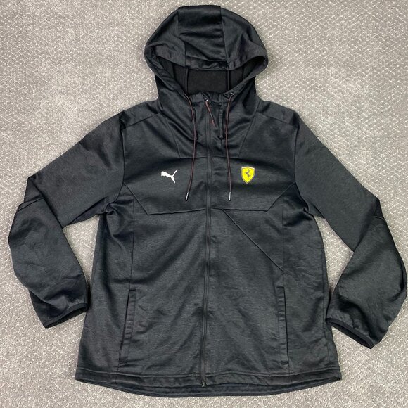 Puma Ferrari Scuderia Soft Shell Jacket Hoodie Mens Large Black Full Zip Street - Picture 1 of 12